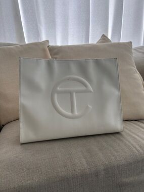 Telfar White Embossed Logo Tote